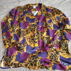 Vintage Anna and Frank Womens Silk Shirt Sz L Romatic Rose Victorian Paisley